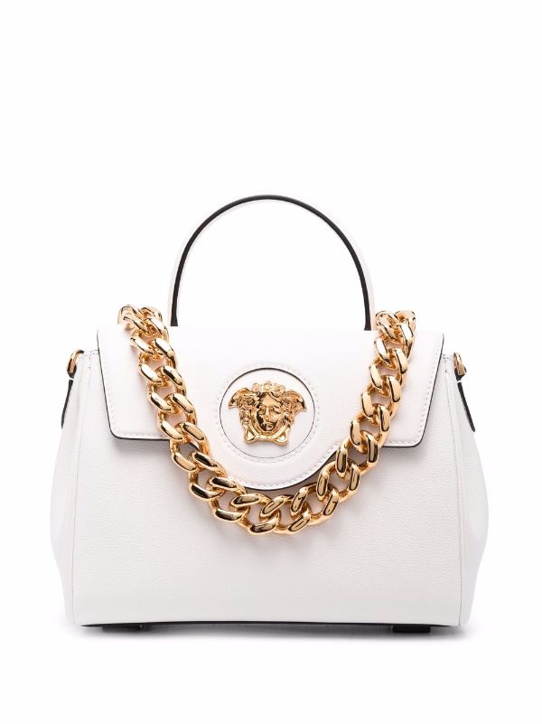 VERSACE La Medusa Leather Top Handle Shoulder Bag White