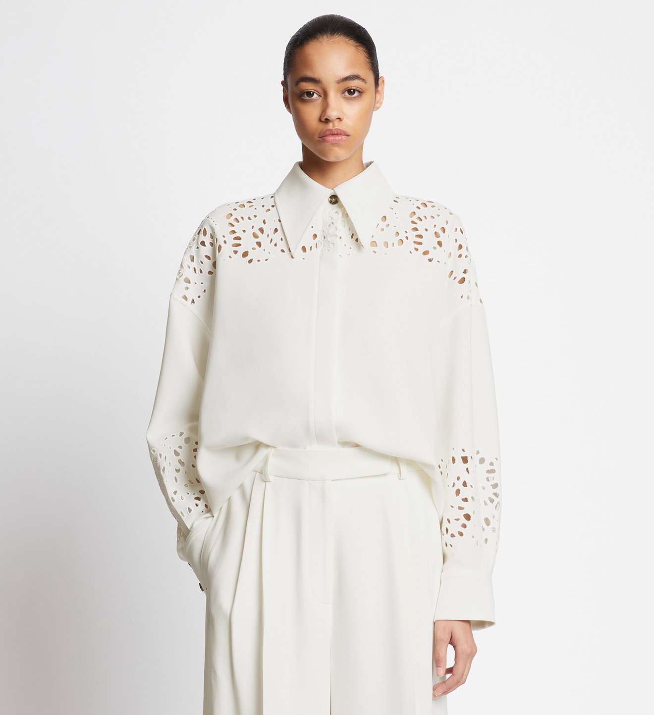 Broderie Anglaise Shirt in white | Proenza Schouler