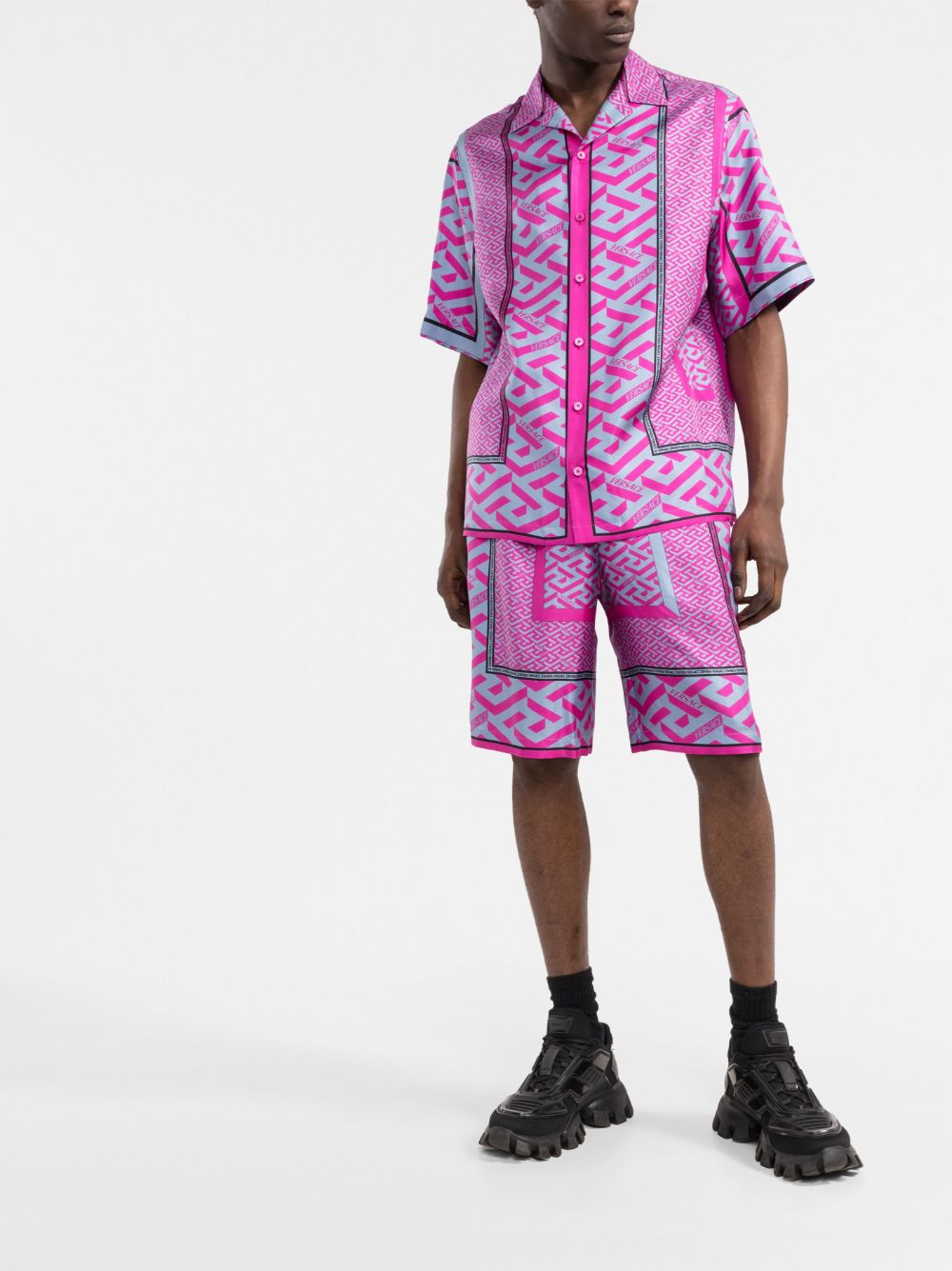 Versace La Greca panelled-print Bermuda shorts