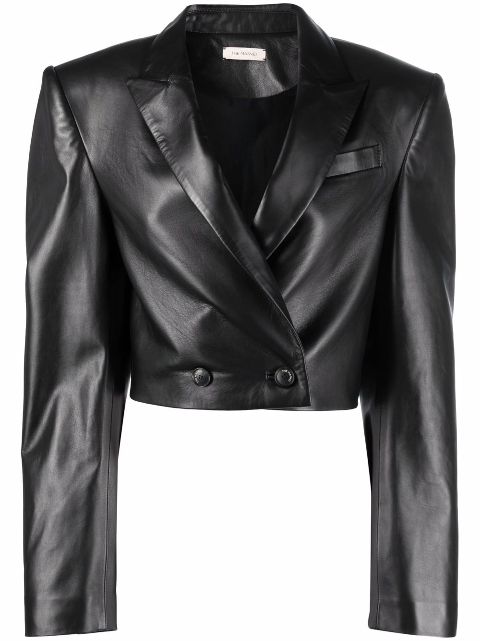 black cropped leather blazer