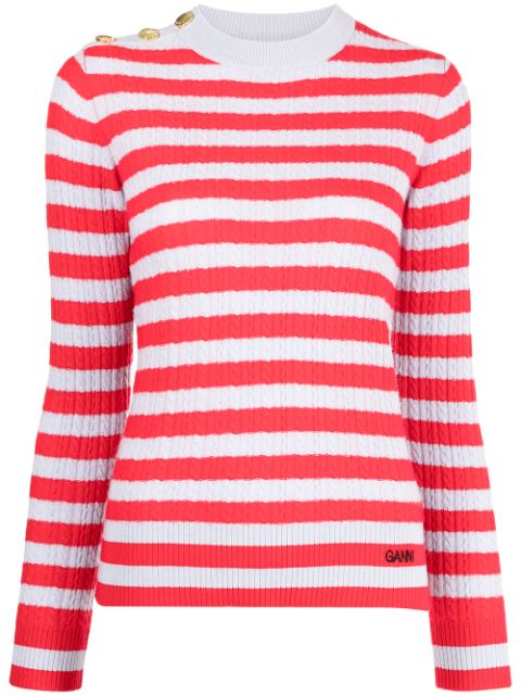 GANNI striped cable knit jumper Women