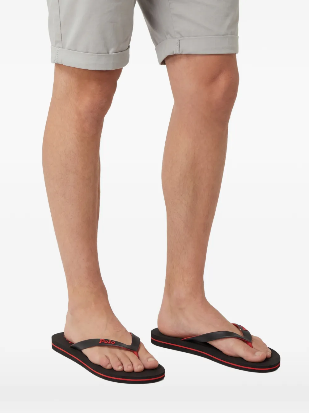  Polo Ralph Lauren Flip Flops Mit Logo Patch   Schwarz 
