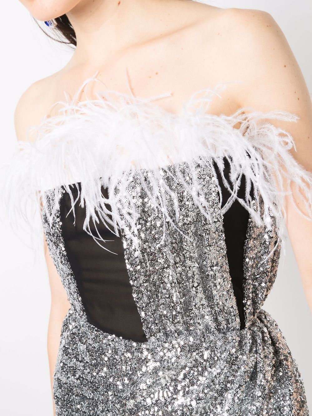 Shop Nervi Feather-detail Sequin Dress In Silber