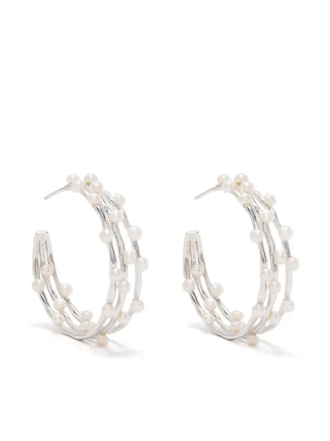 DOWER AND HALL silver triple-row pearl hoops