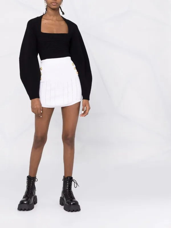 Balmain ribbed-knit Fitted Miniskirt | White | FARFETCH GR