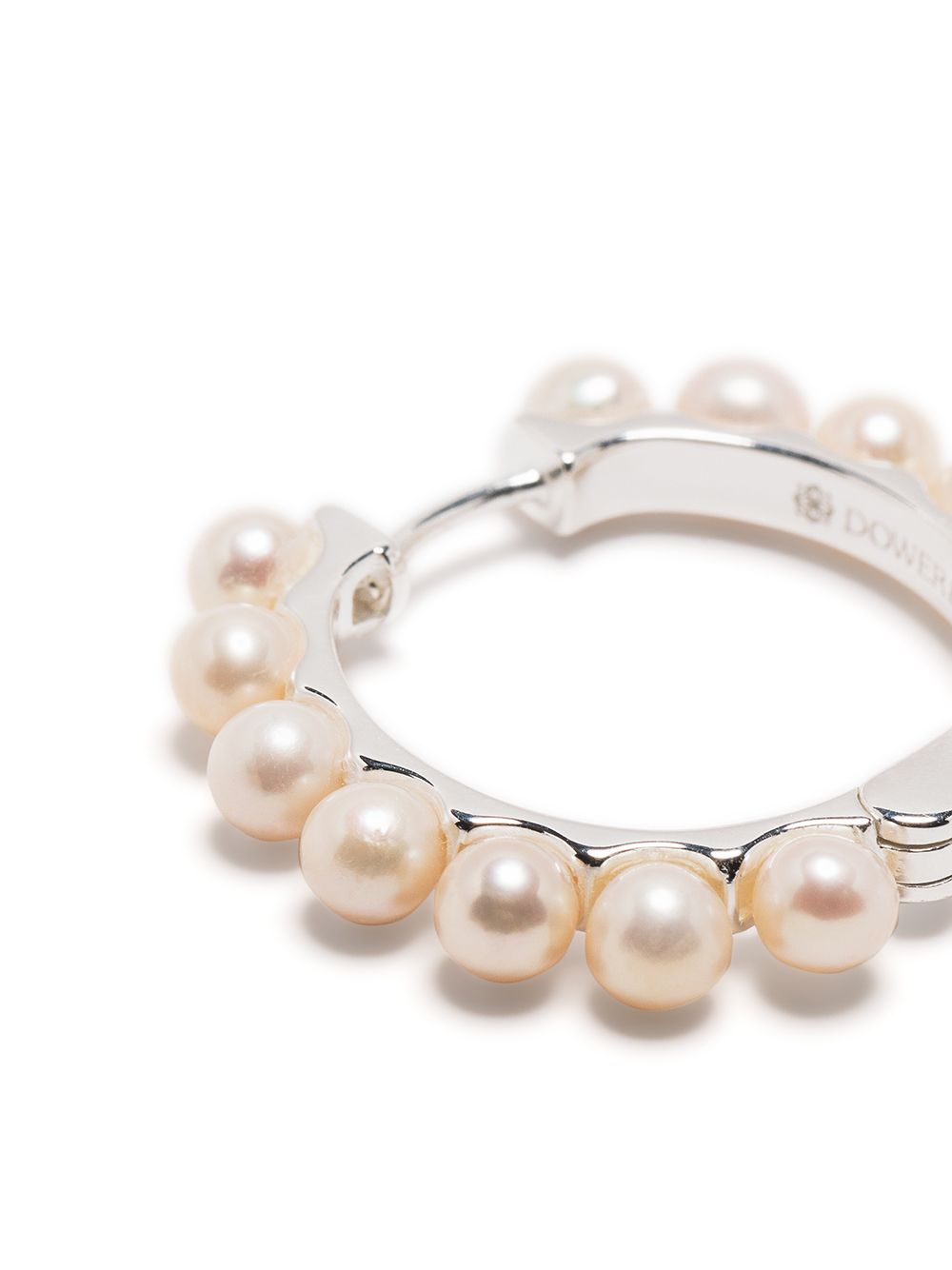 Shop Dower & Hall Large Timeless Pearl Huggie Hoops In White