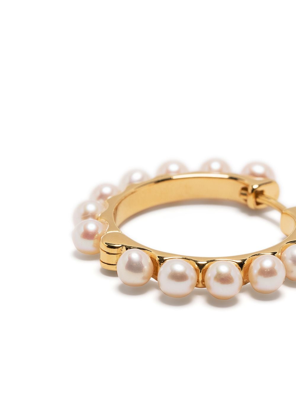 Shop Dower & Hall Large Pearl Huggie Hoops In Gold