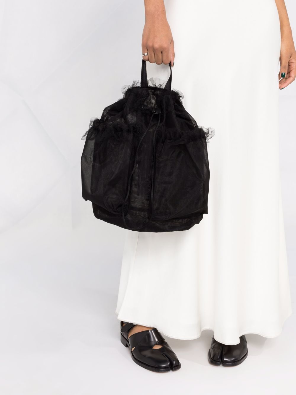 Shop Kara Tulle Drawstring Backpack In Black
