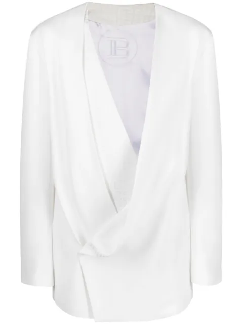 Balmain monogram-collar draped blazer