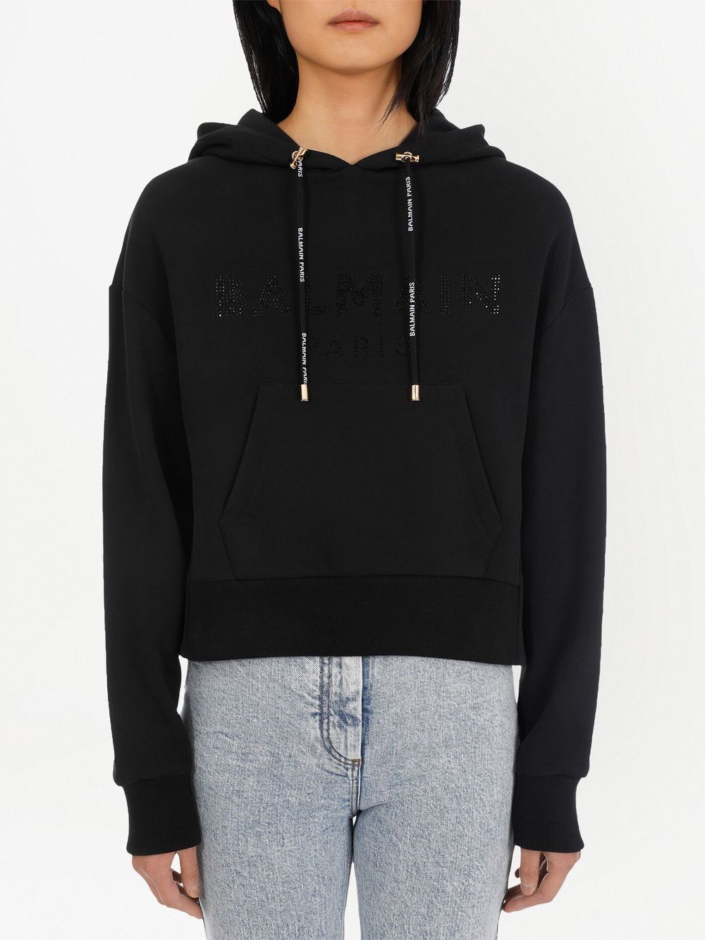 Affordable Balmain rhinestone cotton hoodie Women