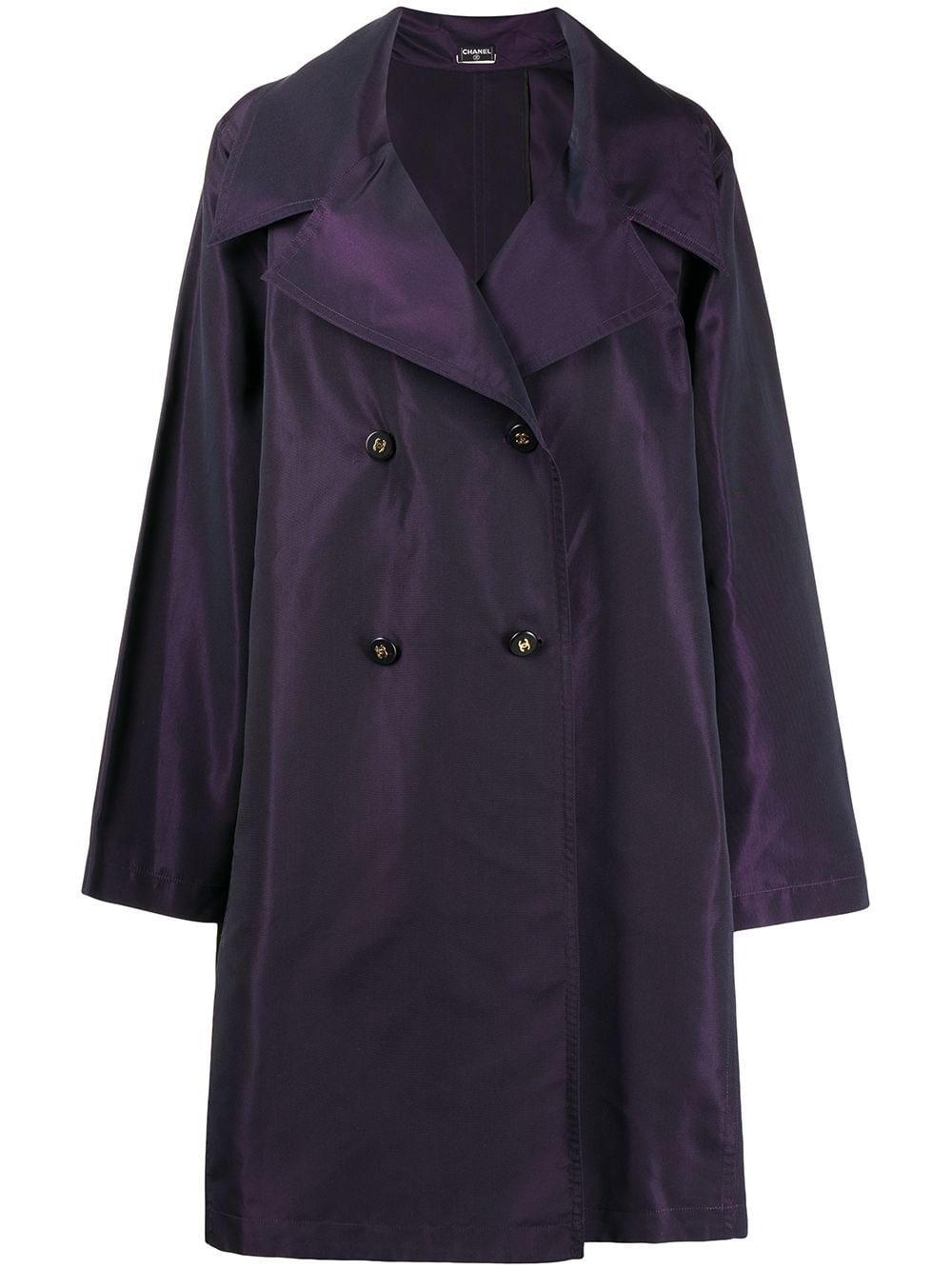 Pre-owned Chanel 1990s Double-breasted Moiré Silk Coat In Purple