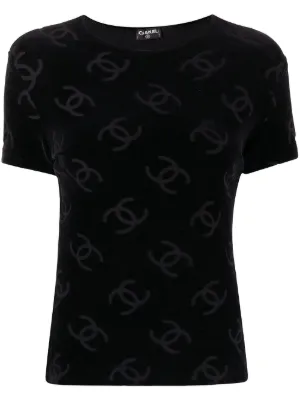 CHANEL Sports Line Big COCO CC Logo Mark T-Shirt Tops Women Size