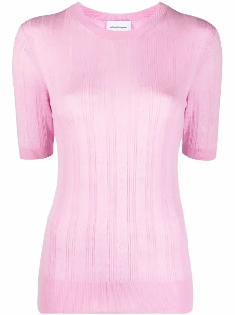 Ferragamo Gancini-pattern short-sleeve knitted top