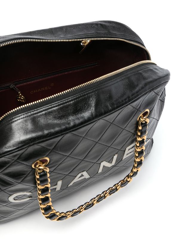 Chanel Vintage Black Quilted Zipper Tote