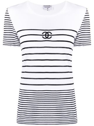 CHANEL Pre-Owned 1990s CC stripe-print T-shirt - Farfetch