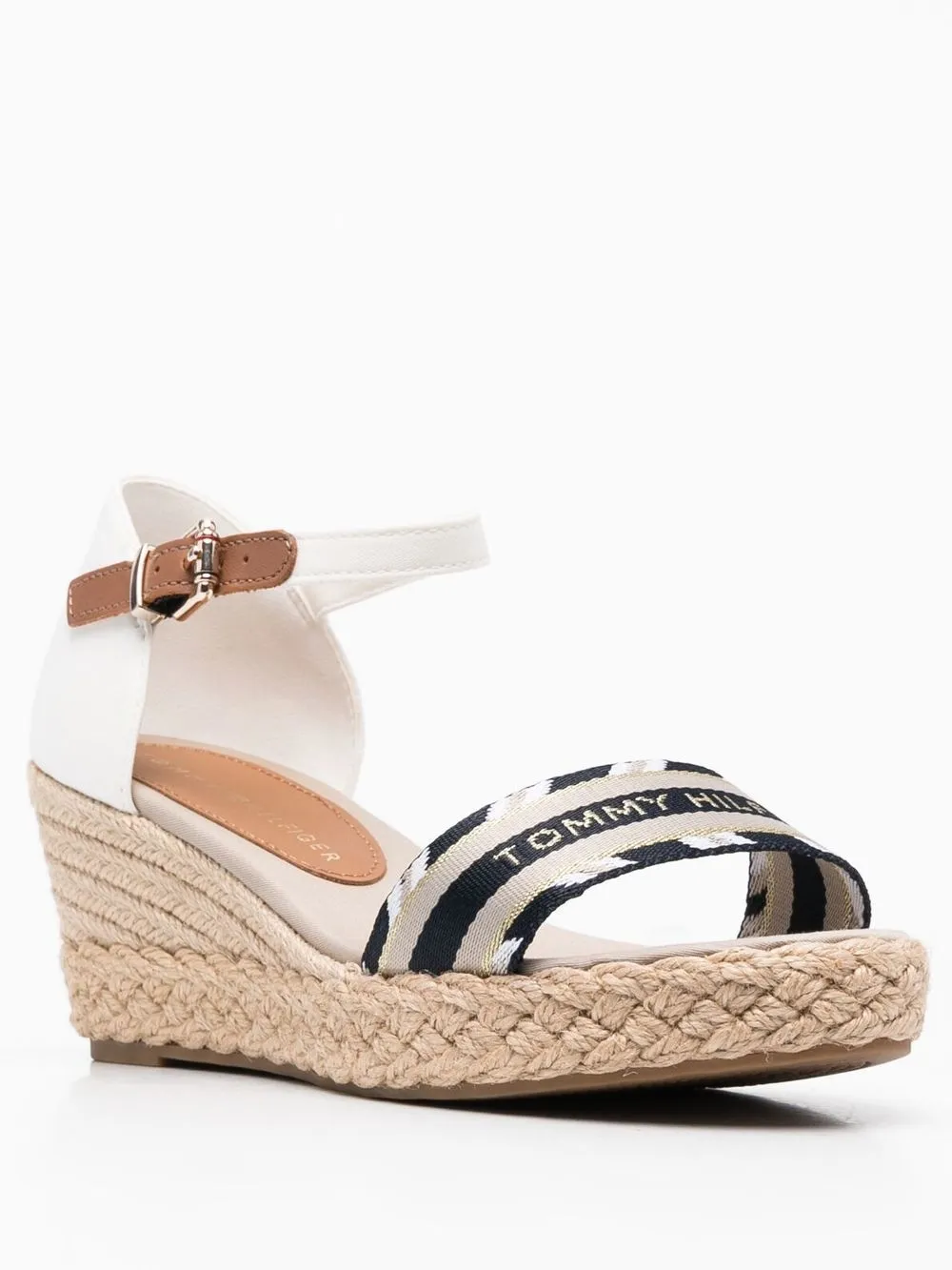 Tommy Hilfiger Logo-strap Wedge Sandals In White