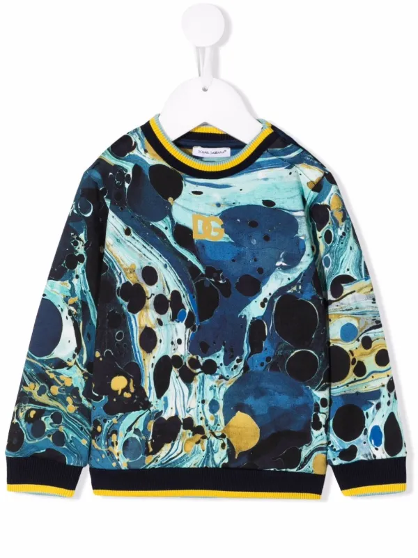 Dolce Gabbana Kids abstract-print Cotton Sweatshirt Blue