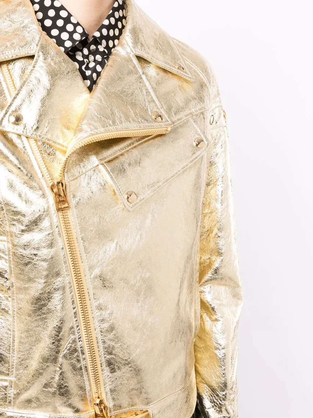 White and gold outlet leather jacket