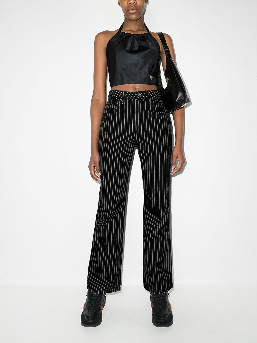 фото Reformation ref georgia hw pinstripe flare jeans blk