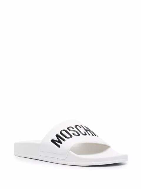 Moschino logo-print Single-Strap Sliders - White