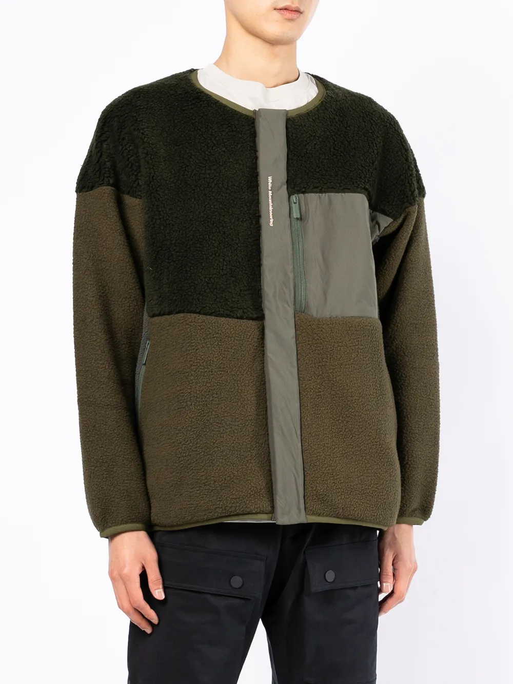  White Mountaineering Patchwork Collarless Jacket - Green 