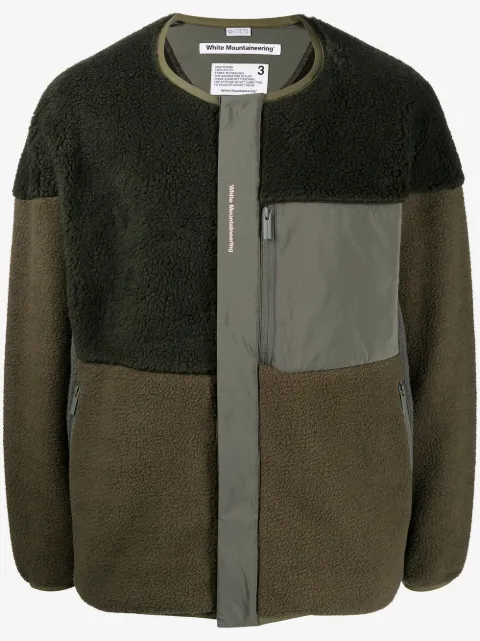 White Mountaineering patchwork collarless jacket