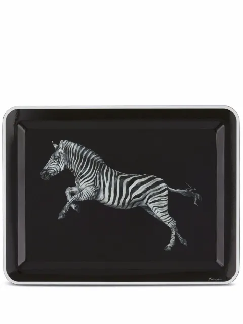 Dolce & Gabbana large zebra-print wood tray