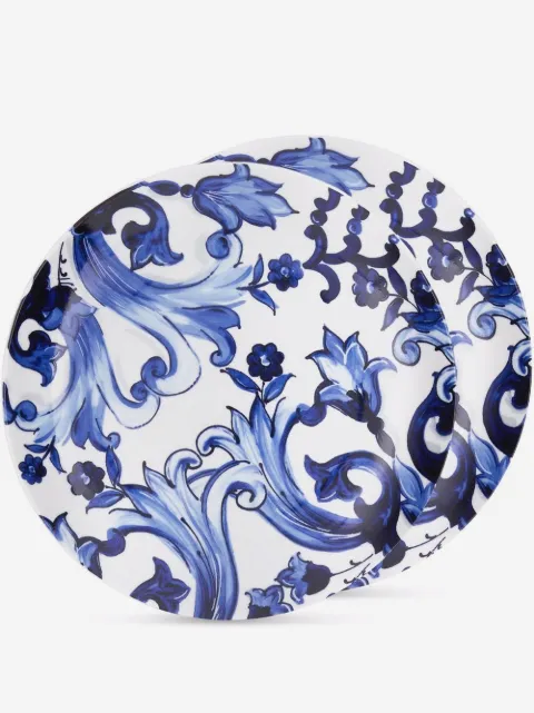 Dolce & Gabbana suppetallerken i porcelæn med Blu Mediterraneo-print (sæt med to)