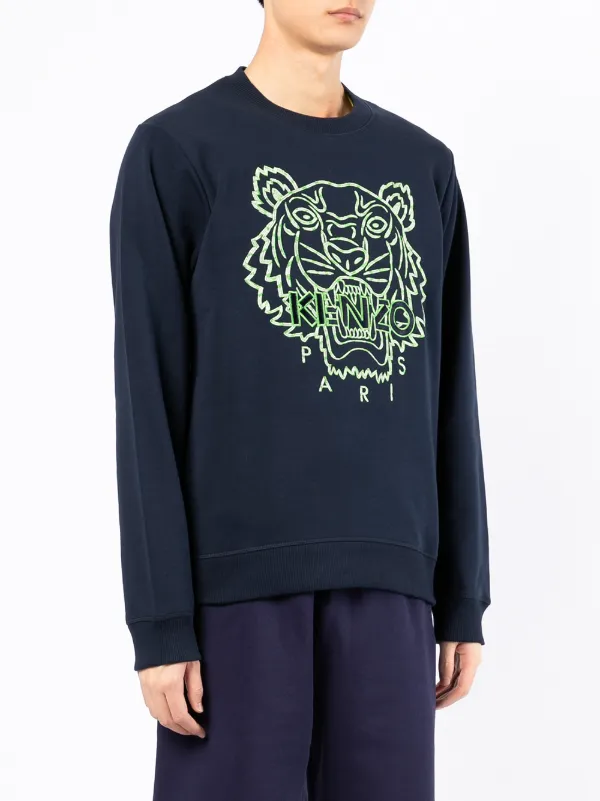 Kenzo Tiger-Embroidered Crewneck Sweatshirt - Blue