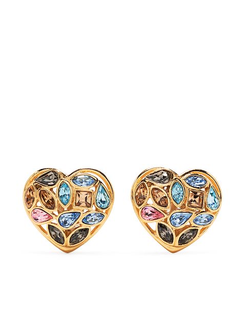 Yves Saint Laurent Pre-Owned crystal-embellished heart clip-on earrings