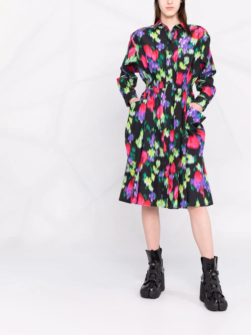 Shop Kenzo Graphic-print Mid-length Dress In Black