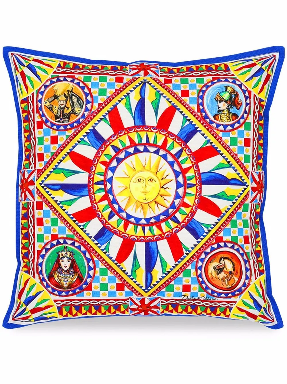 Dolce & Gabbana small Carretto-print square canvas cushion | White | Image 1
