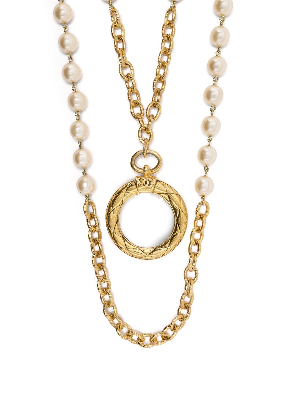 CHANEL Pre-Owned pearl-embellished double-chain necklace - Gold