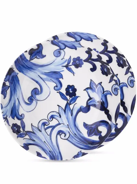 Dolce & Gabbana set de deux assiettes en porcelaine à imprimé Blu Mediterraneo