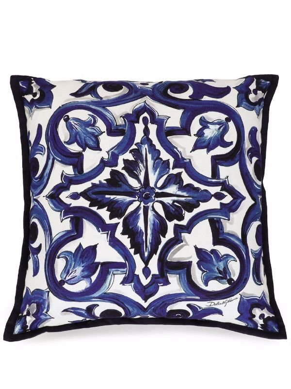 Dolce & Gabbana Small Blu Mediterraneo-print Canvas Cushion - White