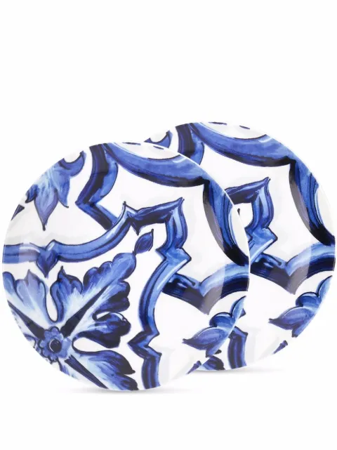 Dolce & Gabbana juego de dos platos para pan con estampado Blu Mediterraneo