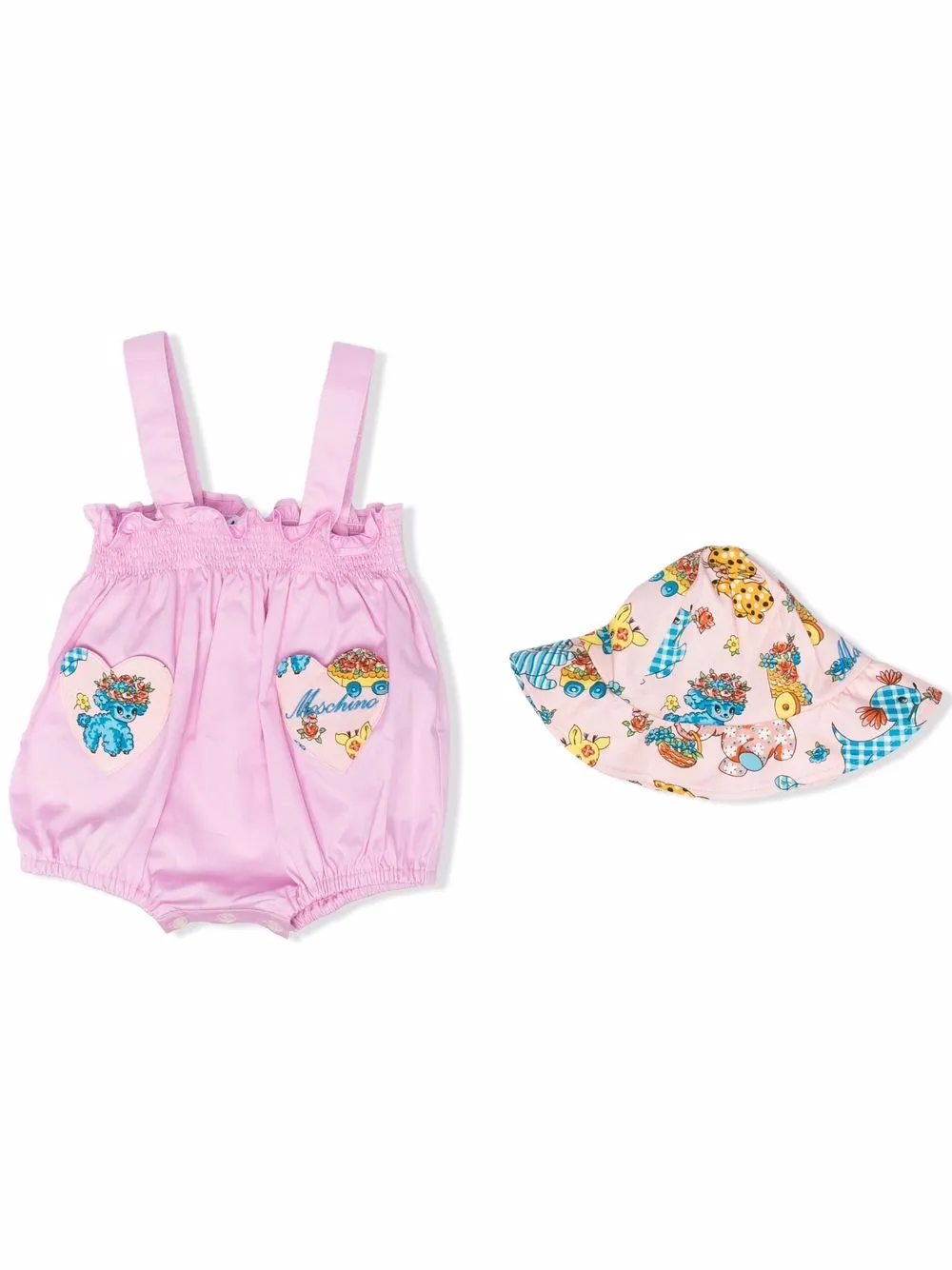 

Moschino Kids set de sombrero y romper con parches de corazones - Rosado