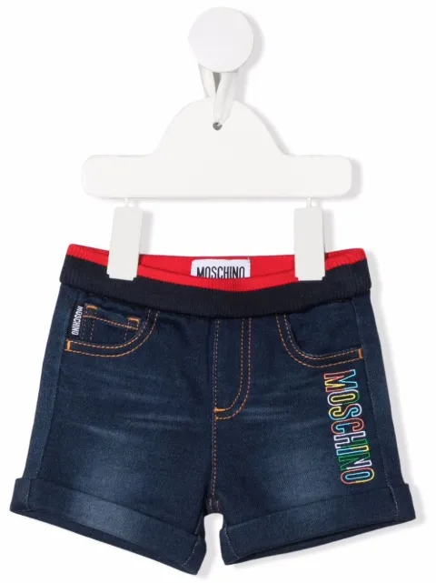 Moschino Kids شورت جينز مطرز بشعار الماركة
