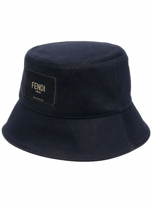 Fendi Navy Bucket Hat with Logo Patch Fendi Ff Fabric Bucket Hat - Blue | Editorialist main image 4