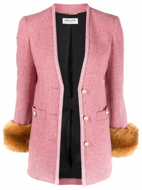 Saint Laurent faux-fur detail fitted jacket