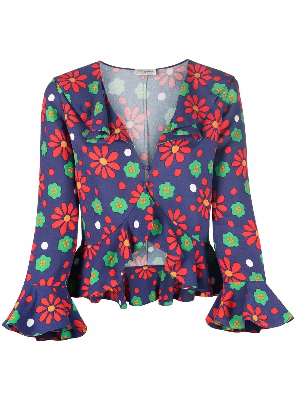 

Saint Laurent floral-print ruffled blouse - Blue