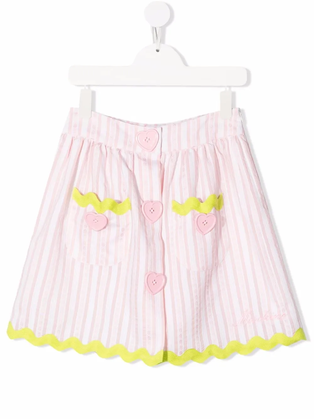 

Moschino Kids heart-button striped skirt - Pink