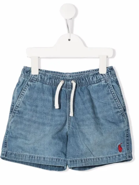 Ralph Lauren Kids شورت جينز مطرز بشعار الماركة