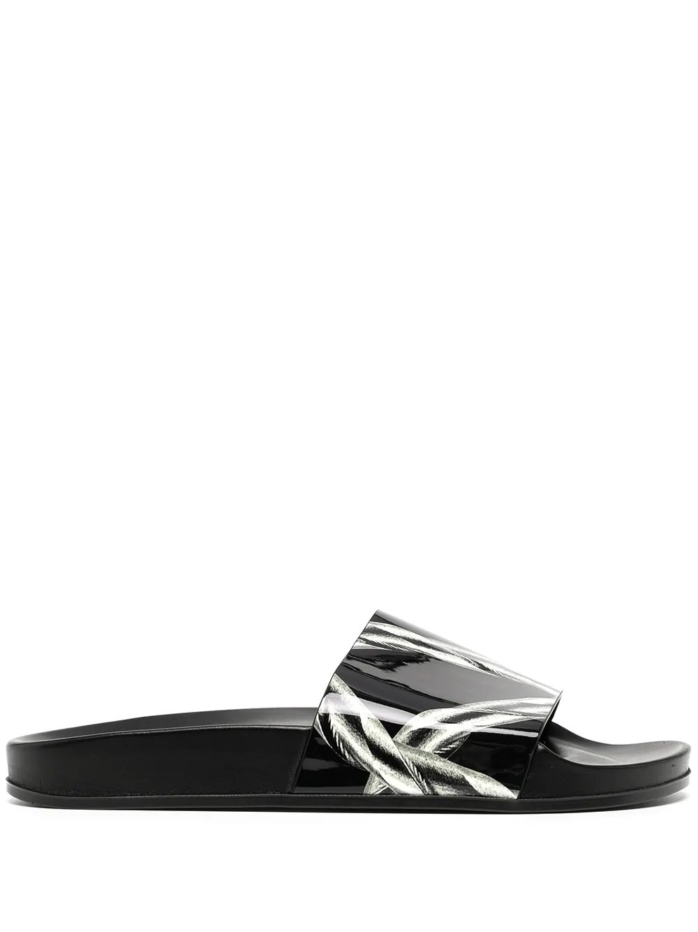 Silver Chain Leather Slides