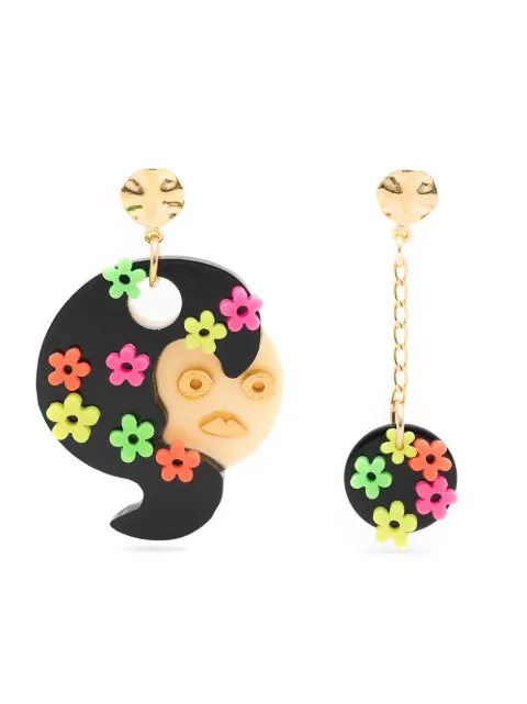 Amir Slama floral-appliqué asymmetric earrings 