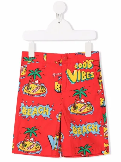Good Vibes-print organic cotton shorts 