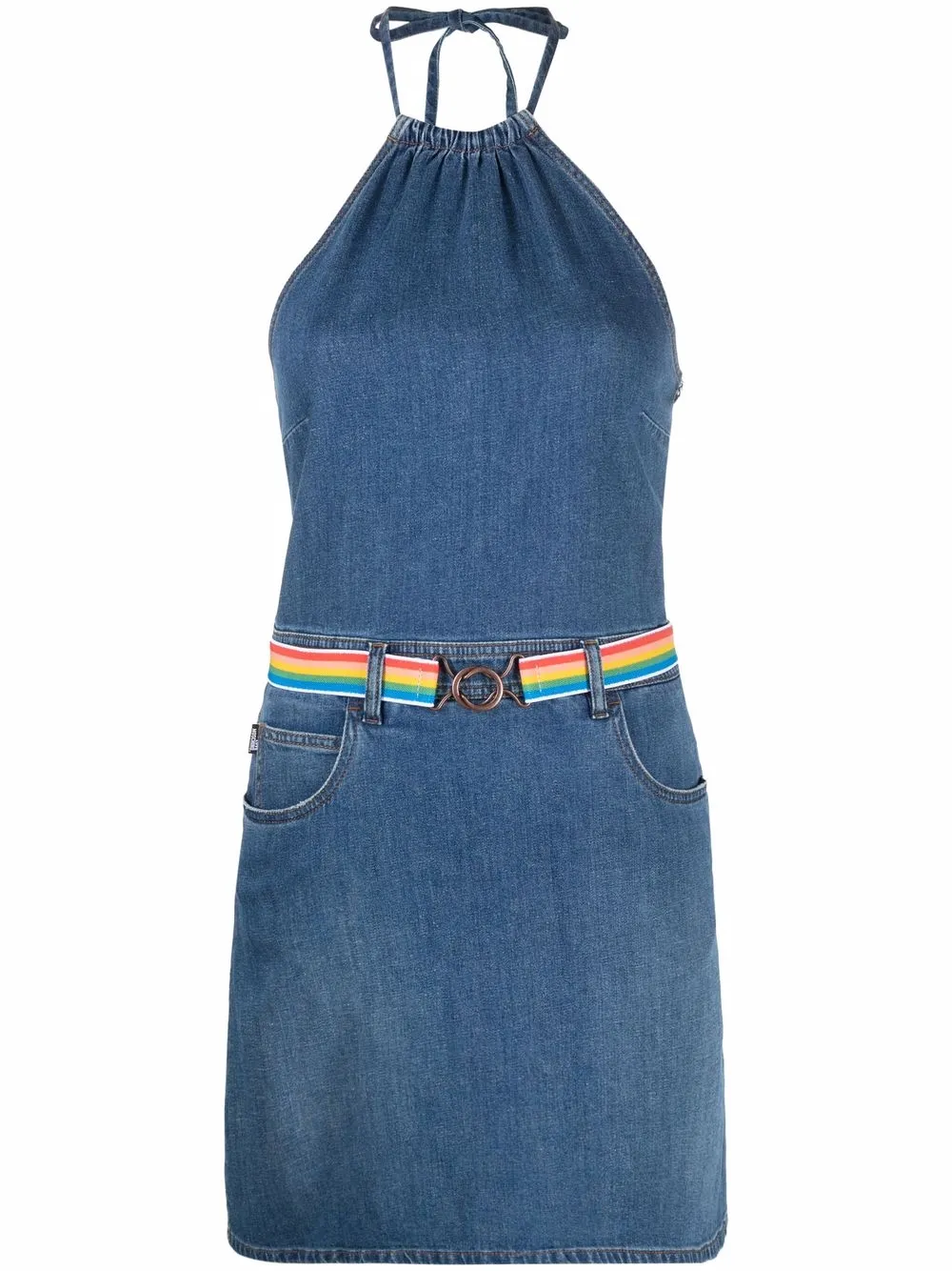 

Love Moschino vestido con cuello halter y cinturón - Azul