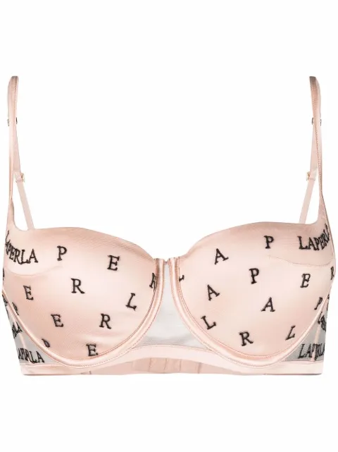 la perla logo刺绣薄纱平台罩杯式文胸
