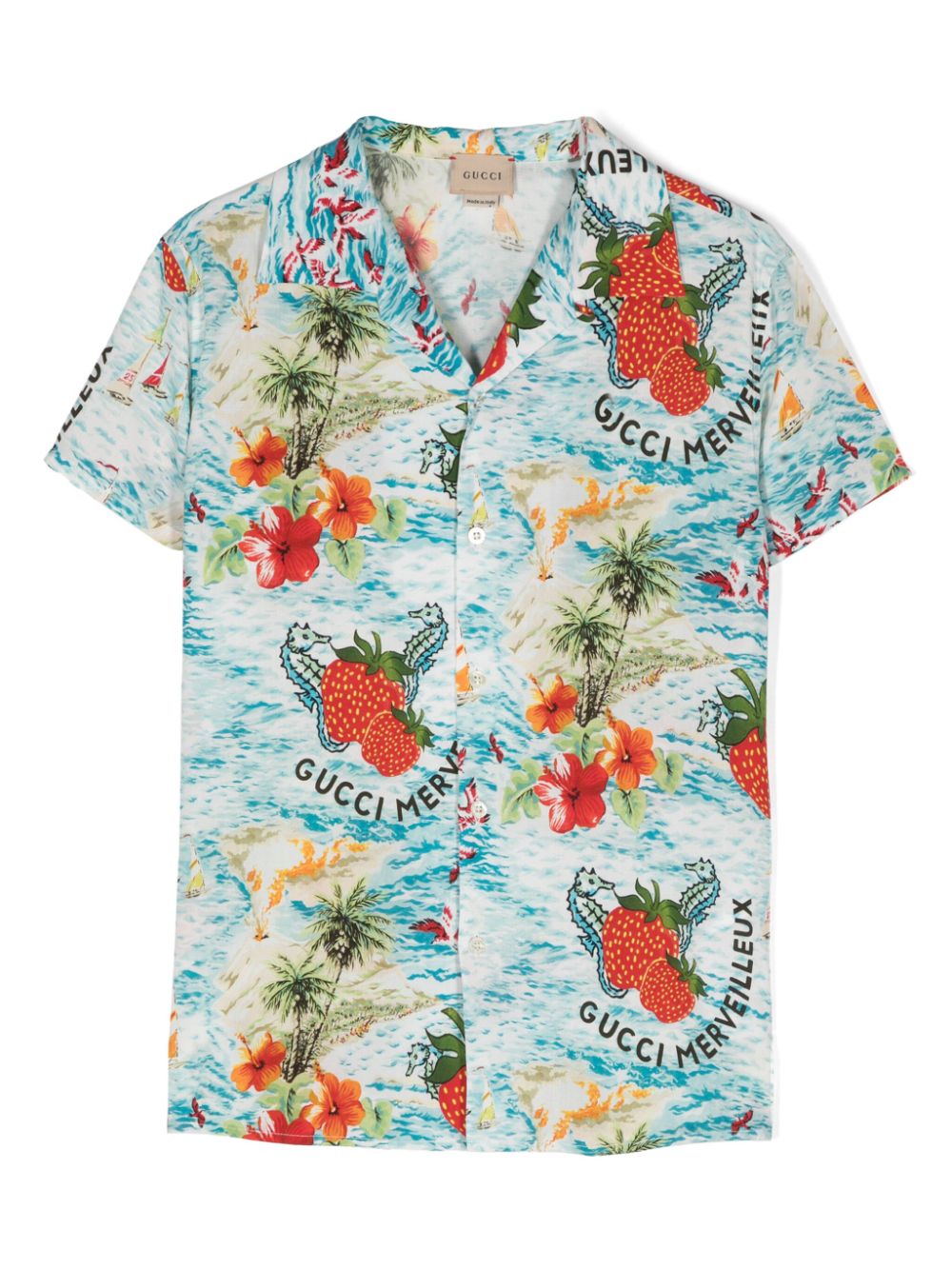 Gucci Kids Strawberry Smoothie-print shirt - Blue