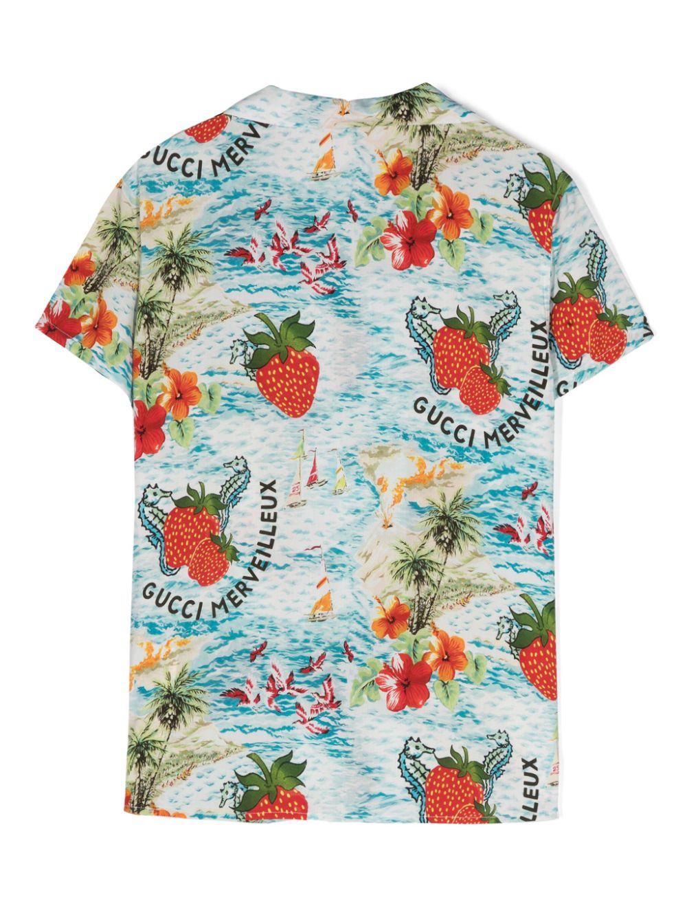 Gucci Kids Strawberry Smoothie-print shirt - Blue